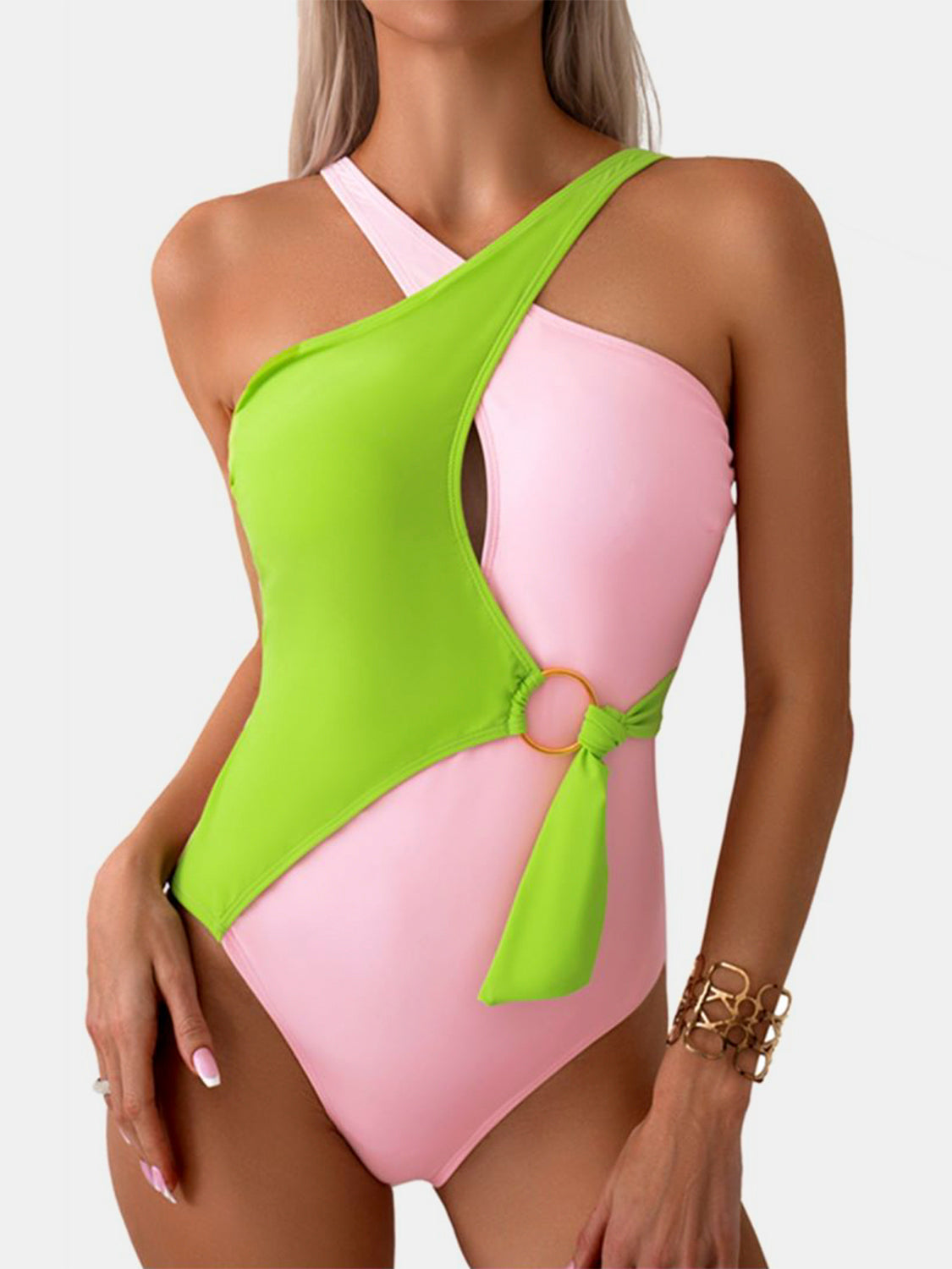 Cutout Contrast Sleeveless One-Piece Swimwear - Babbazon new