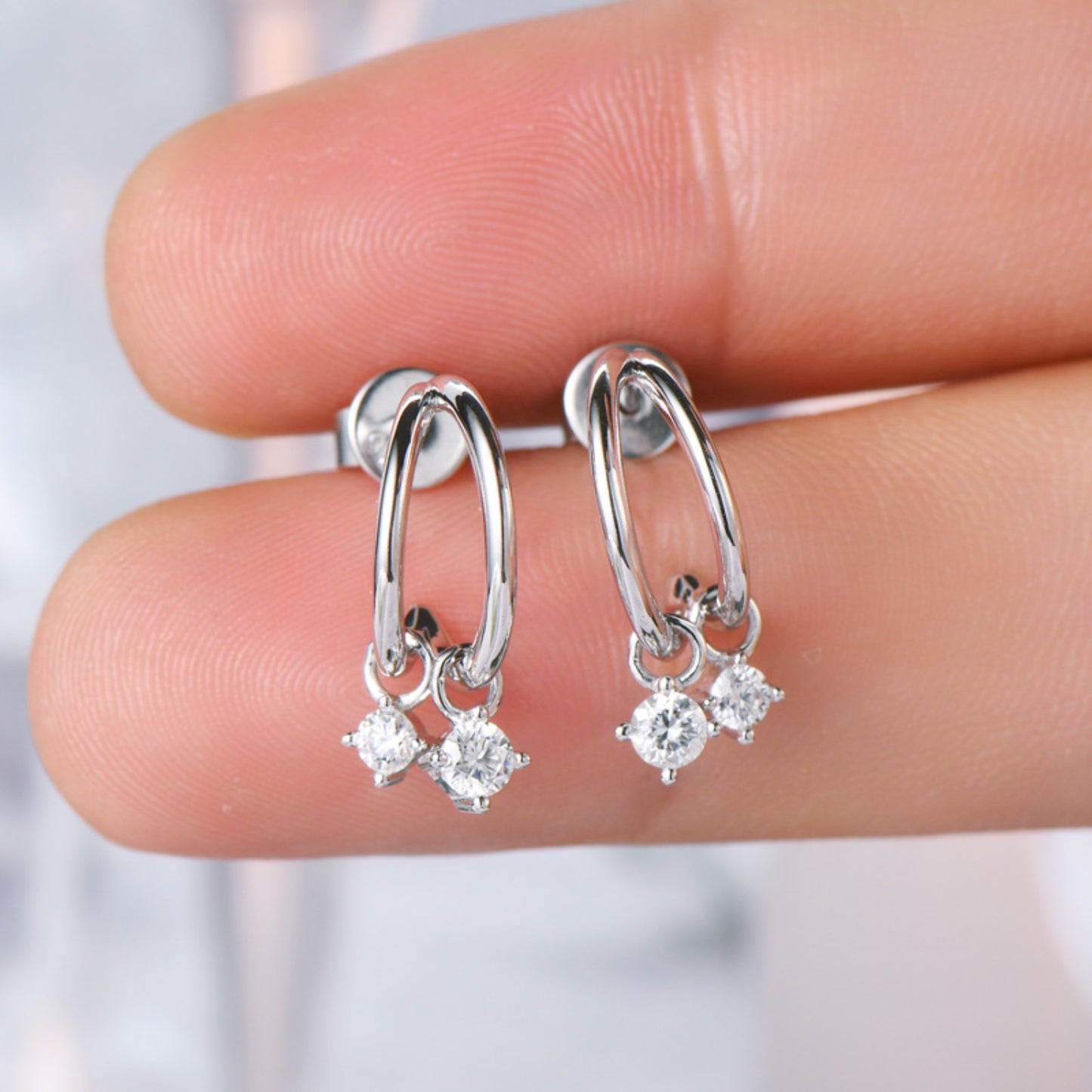 925 Sterling Silver Moissanite C-Hoop Earrings 