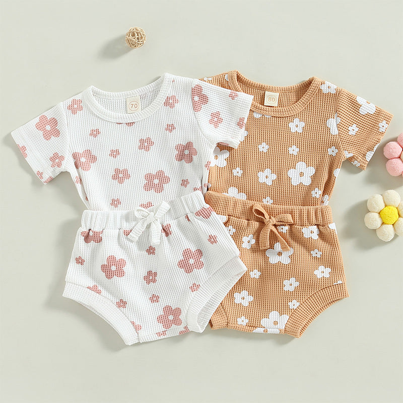 Children's Waffle Printed Two-piece Suit