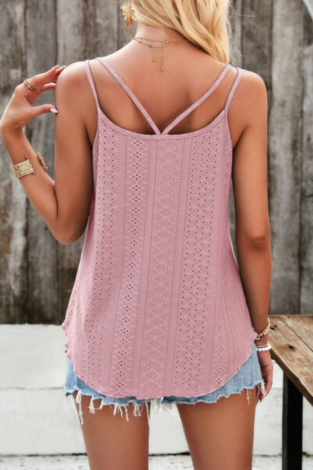 Eyelet V-Neck Double Spaghetti Straps Cami 