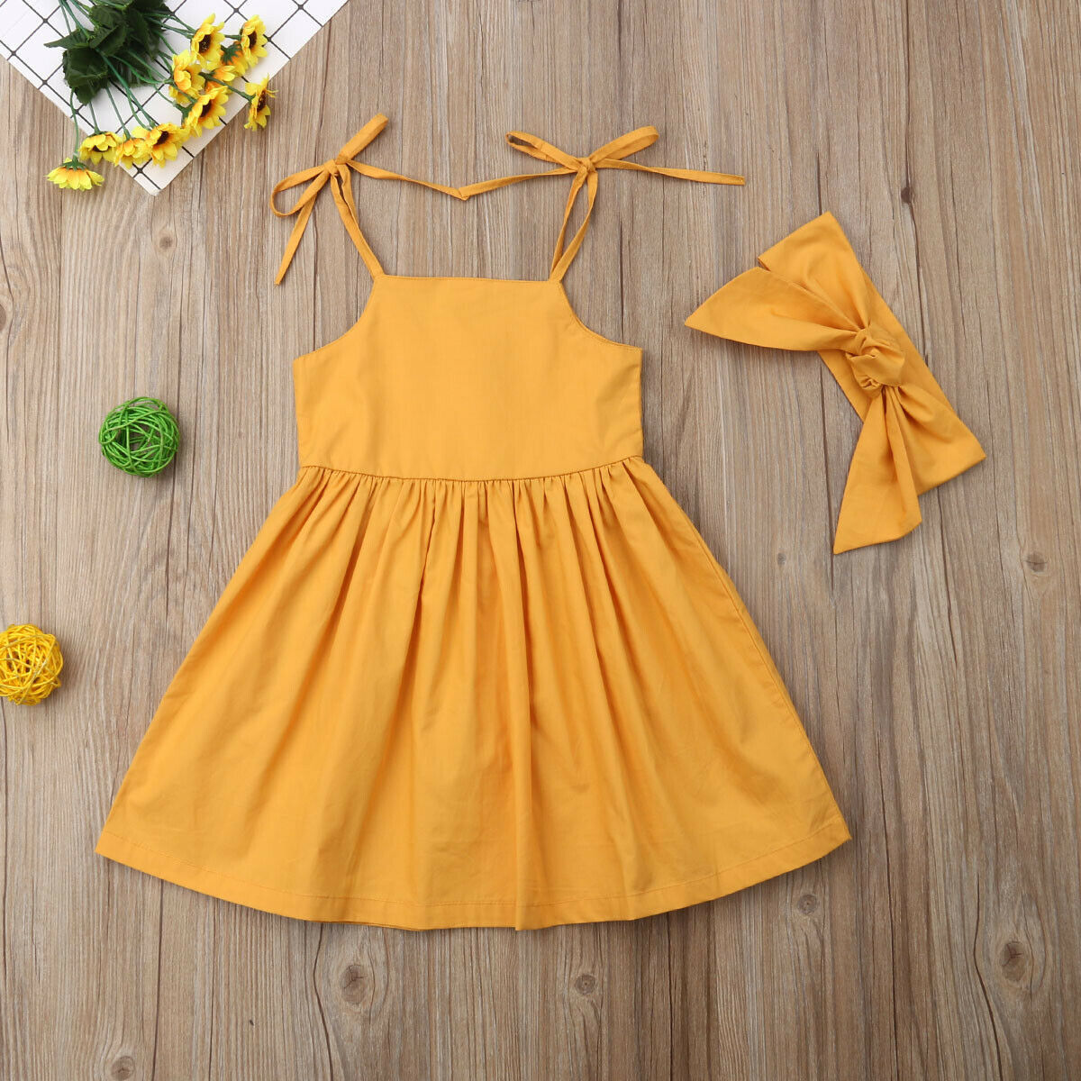 Girls' Solid Color Sling Dress Headdress Two Piece Set