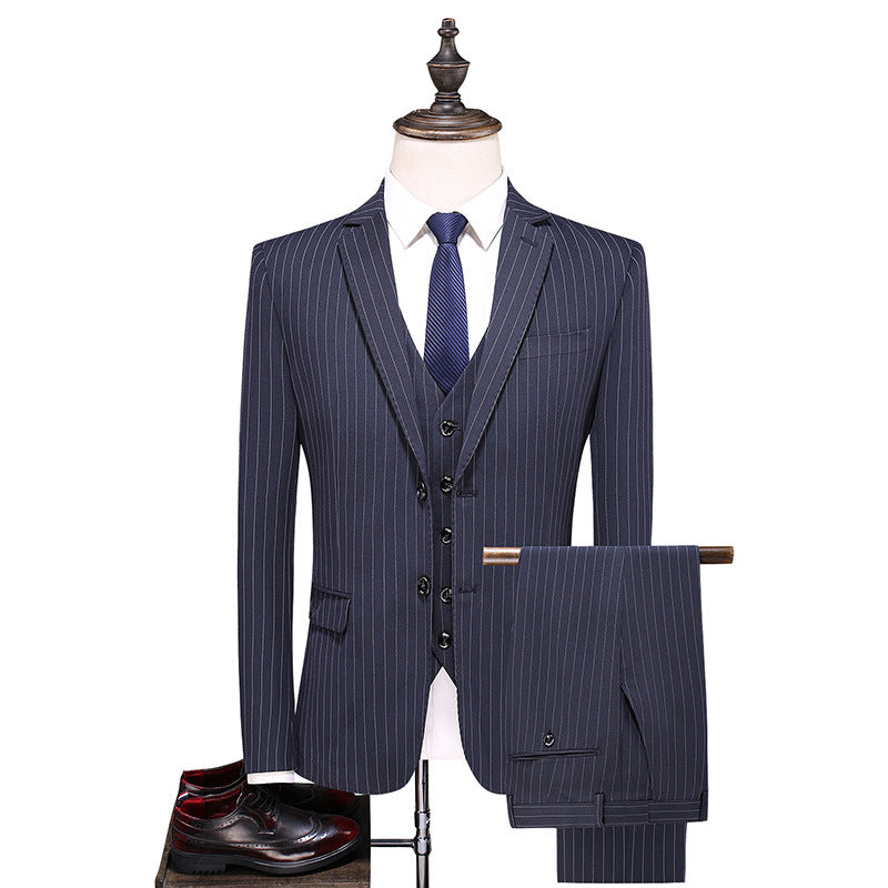 Korean Striped Three-piece Business Suit 