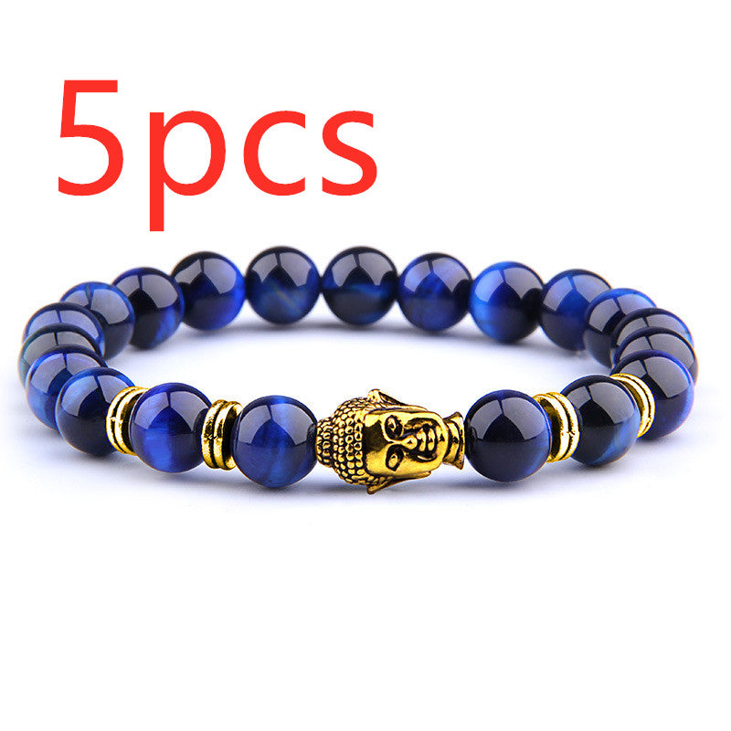 Buddha Head Elastic Charm Beads Gemstone Bracelet