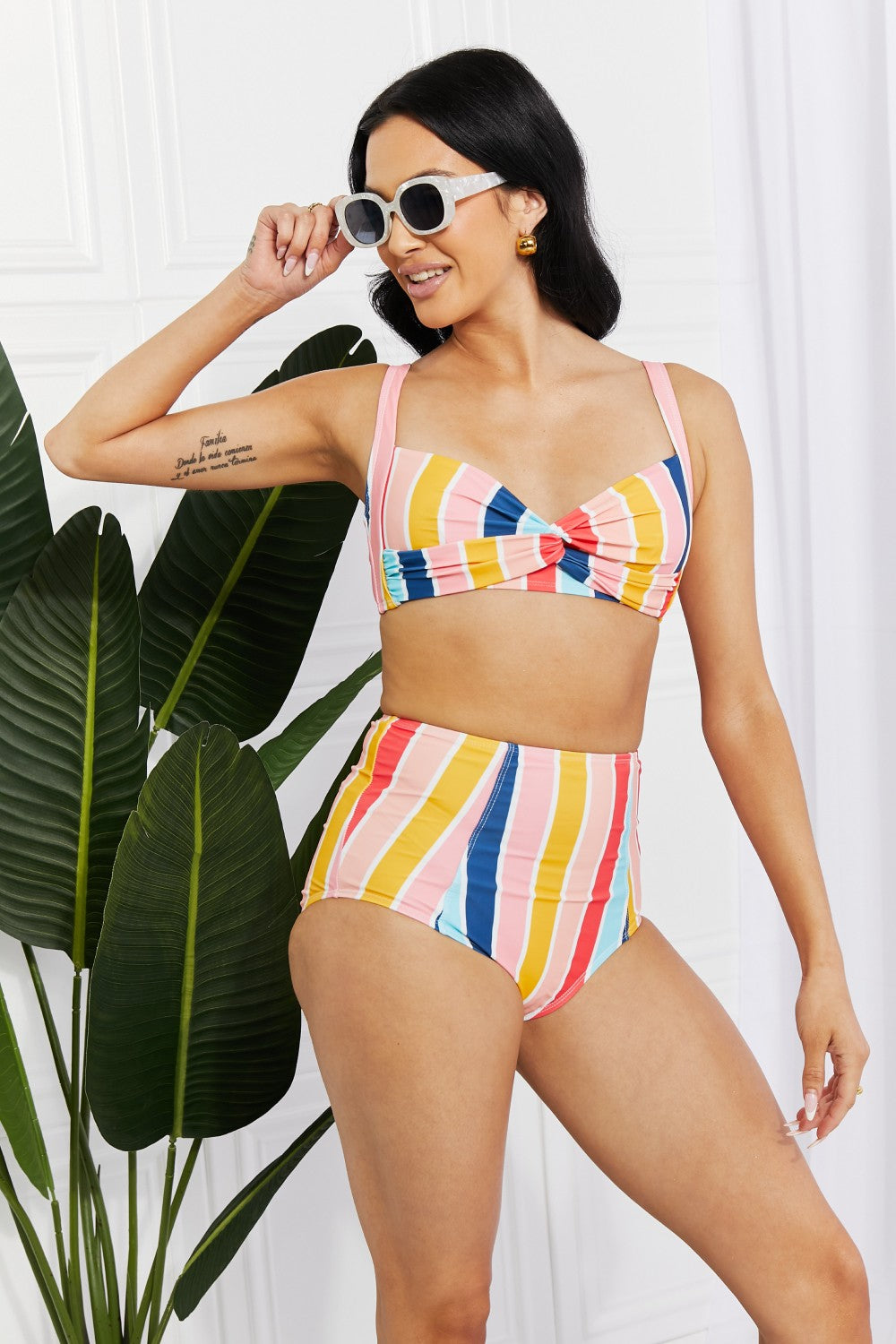 Marina West Swim Take A Dip Twist High-Rise Bikini in Stripe 