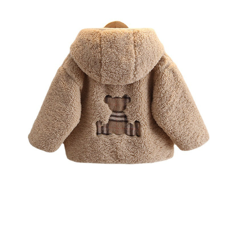 Children's Thick Woolen Hooded Button Coat