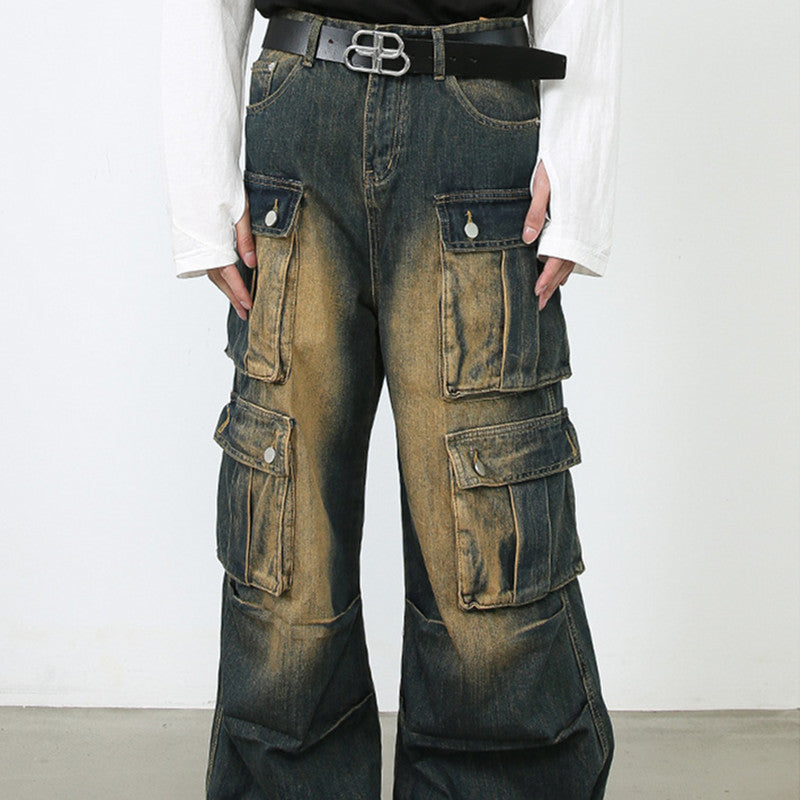 Retro Overalls Men's More Than High Street Loose Pockets