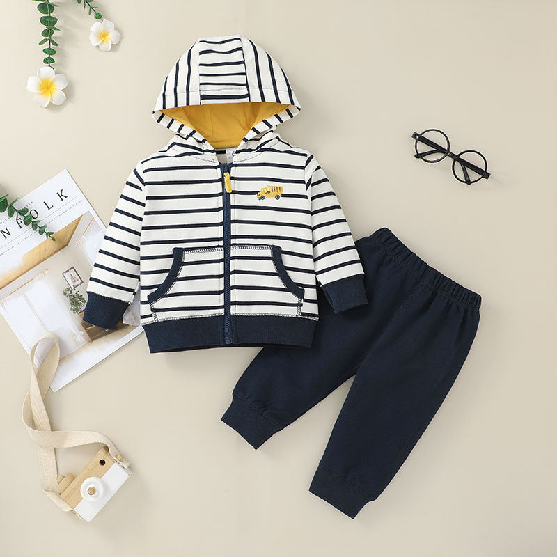 Fall Boy's Sweatshirt Set, Children's Fashion Hooded Zipper Jacket, Trousers Two-Piece Set