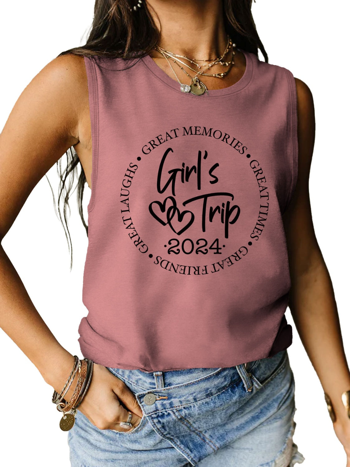 Letter Graphic Round Neck Tank - Babbazon New Products