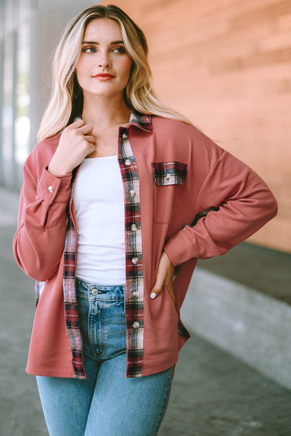 Plaid Button Down Collared Jacket - Babbazon Jacket