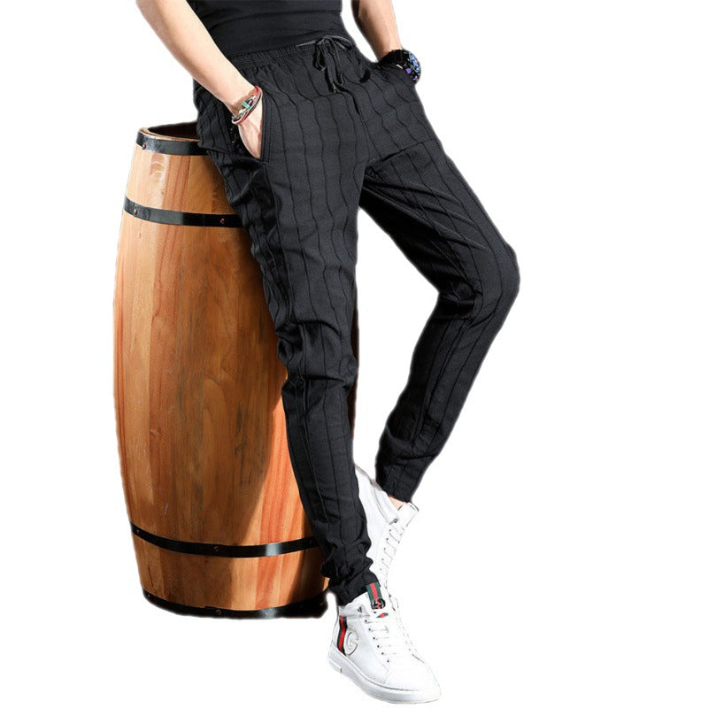 Korean Style Trendy Striped Trousers With Slim Feet