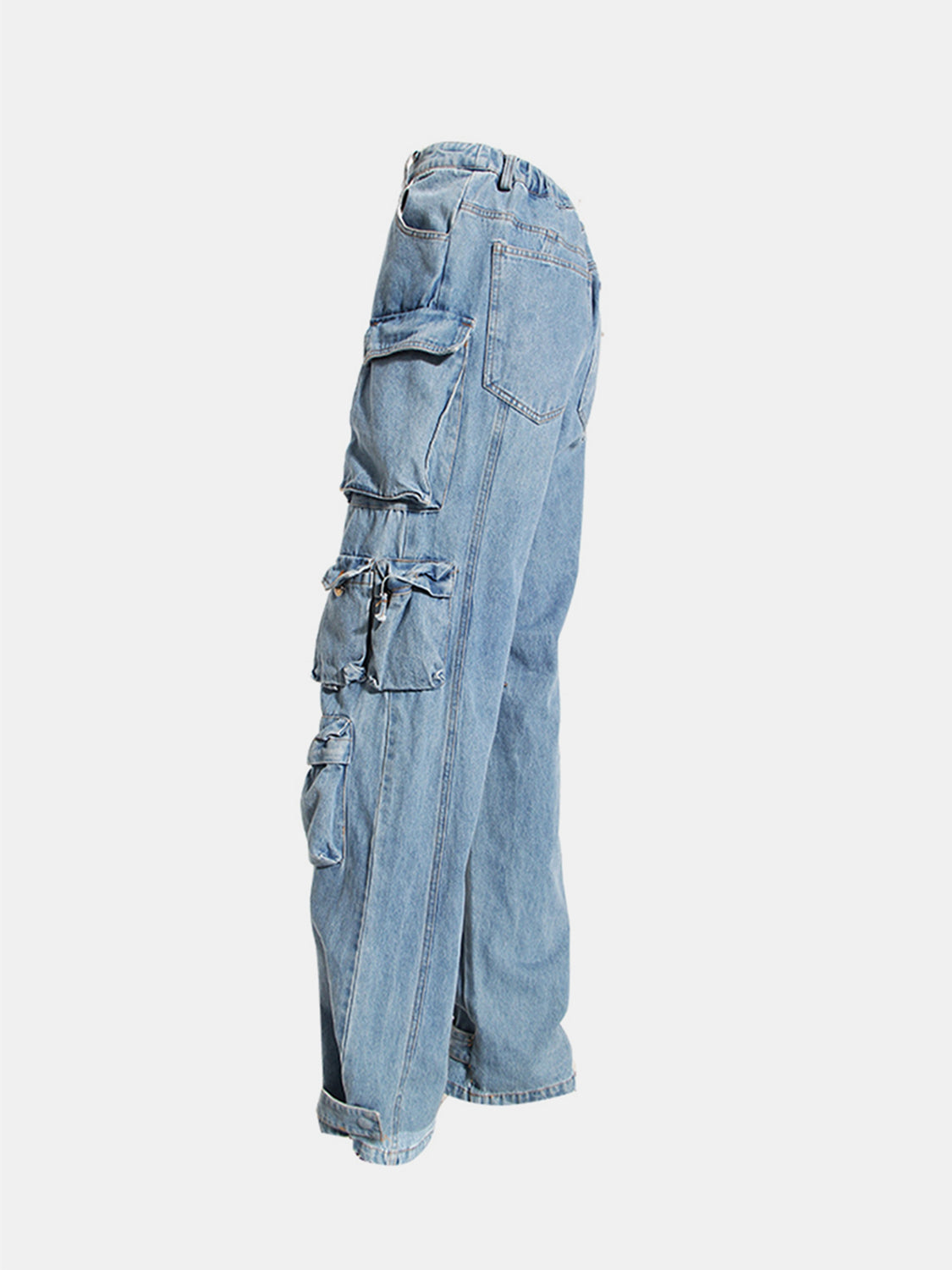 Washed Wide Leg Cargo Jeans 