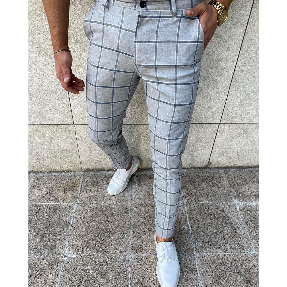 European And American Men's Simple Plaid Printed Casual Pants