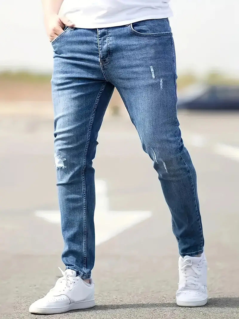 High Quality Men's Frayed Little Feet Stretch Jeans