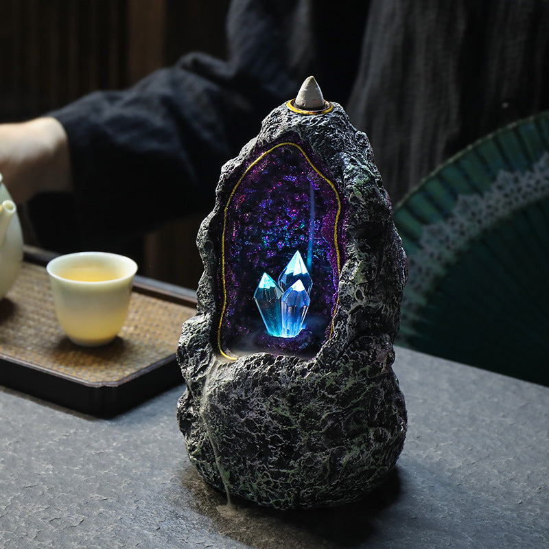 Creative Resin Backflow Incense Burner Crystal Cave LED Night Light