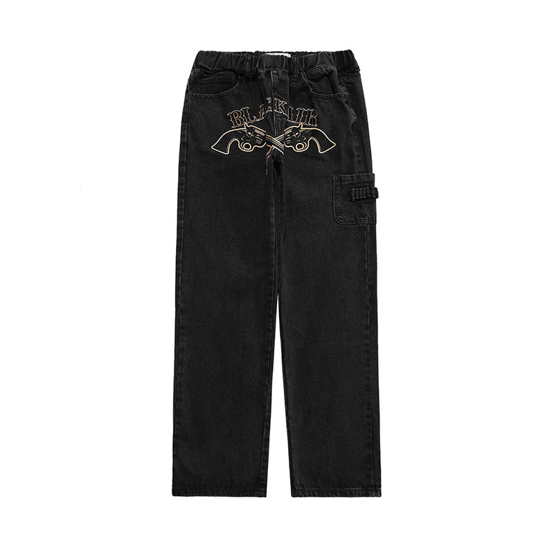 Western Revolver Embroidered Denim Trousers Men's