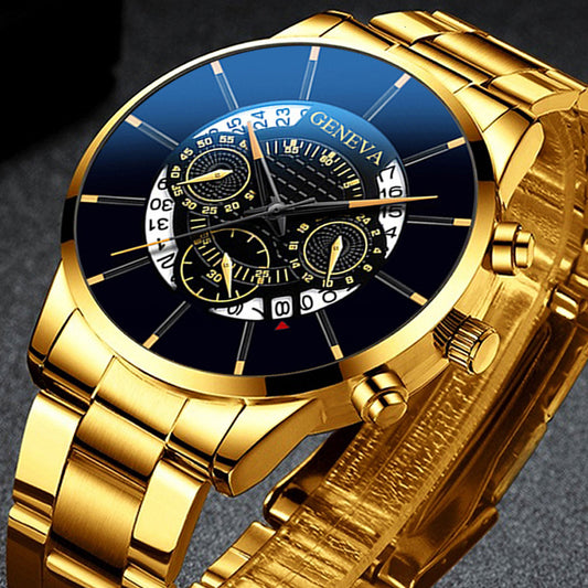 Men's Quartz Watch With Non-Mechanical Alloy Steel Band Calendar