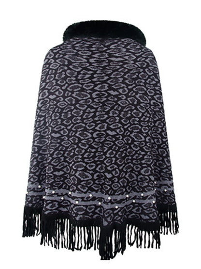 Leopard Fringe Hem Poncho 