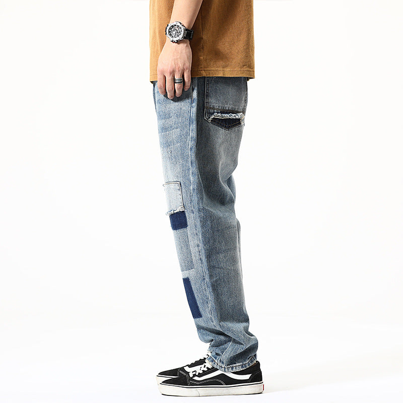 American Retro Ripped Jeans Straight Pants For Boys