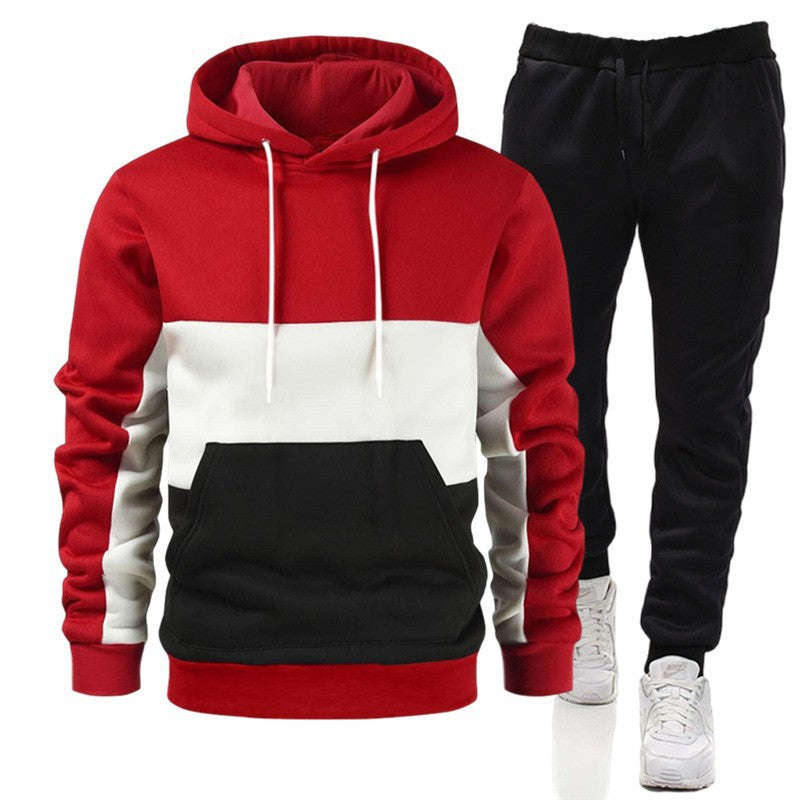 Men's 3 Color Block Hoodie Sportswear Suit