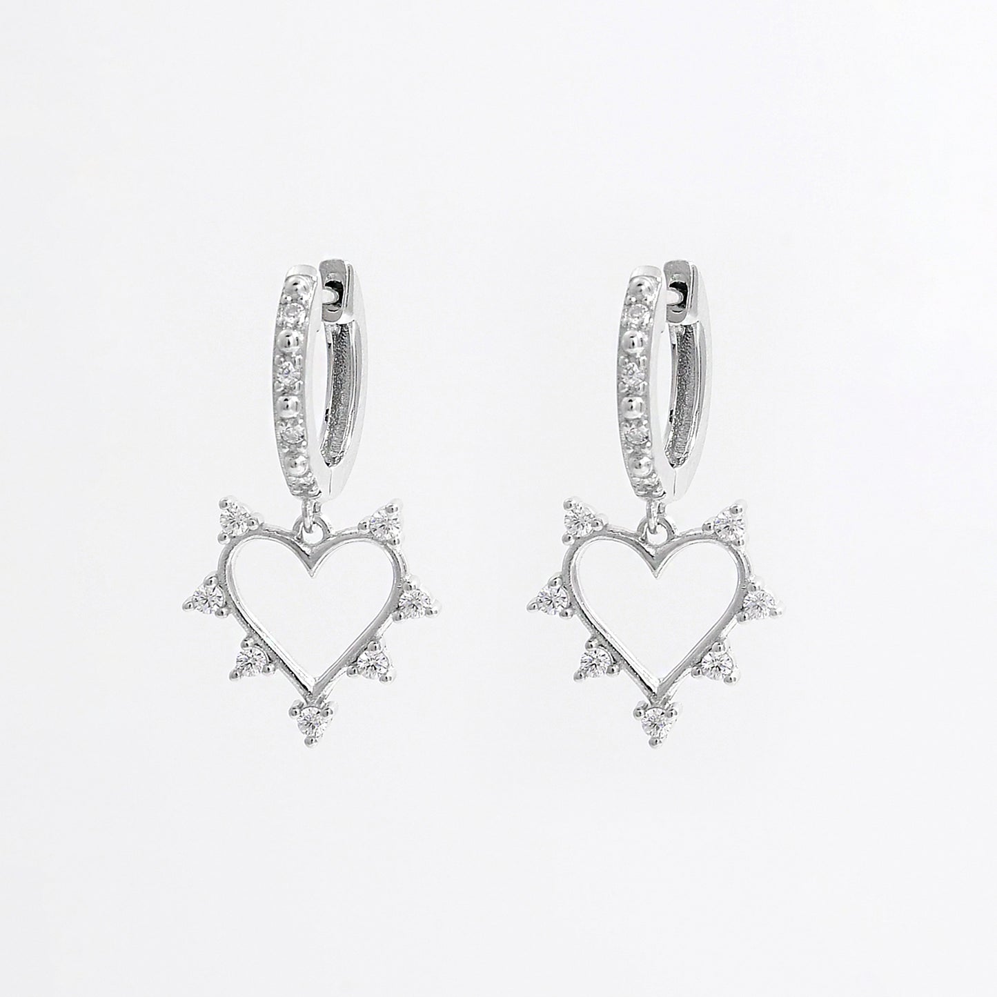 925 Sterling Silver Inlaid Zircon Heart Dangle Earrings 