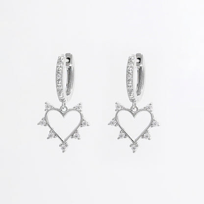 925 Sterling Silver Inlaid Zircon Heart Dangle Earrings 