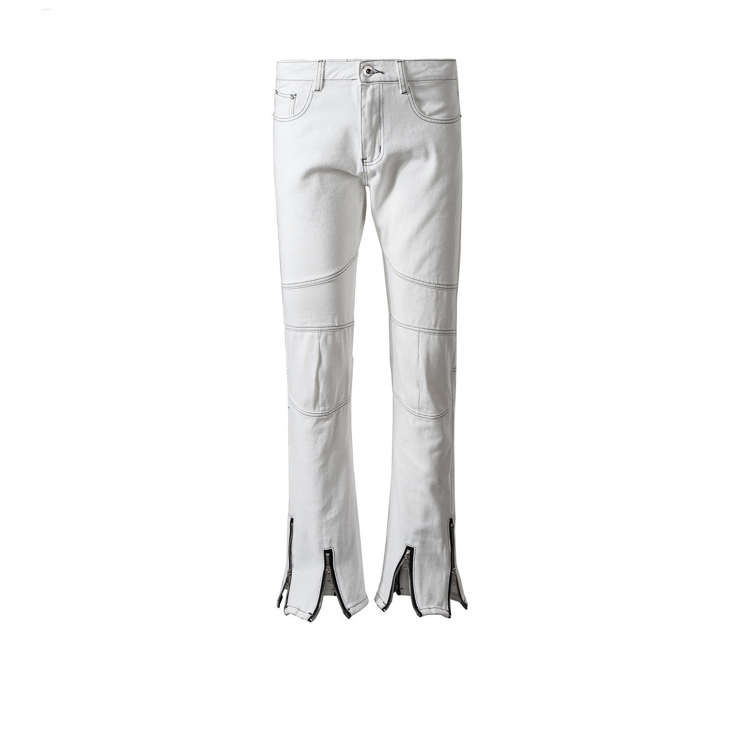 Footed Topstitched Trousers Men's And Women's White Jeans