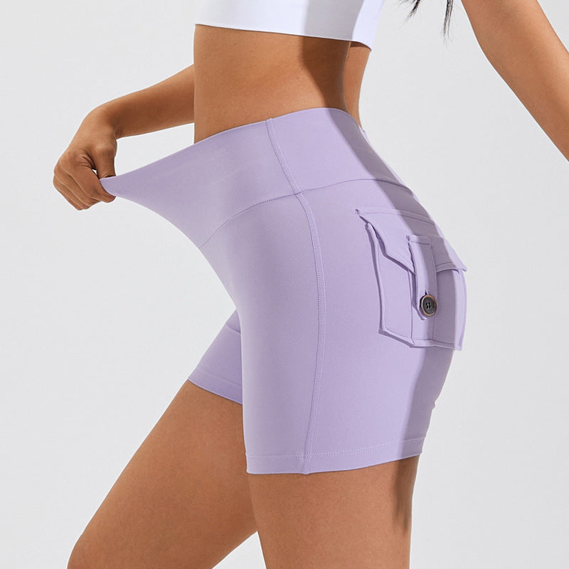 High Waist Hip Lifting Shorts With Pockets Quick Dry Yoga Fitness Sports Pants Summer Women Clothes 