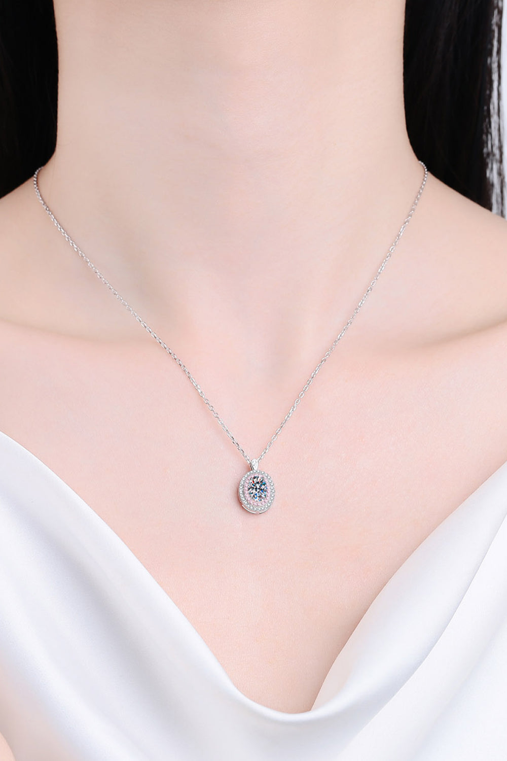 Adored 925 Sterling Silver Rhodium-Plated 1 Carat Moissanite Pendant Necklace 