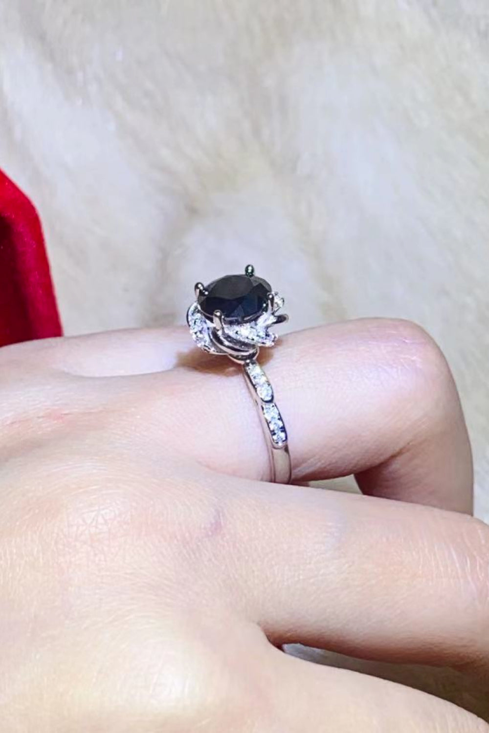 2 Carat Black Moissanite Floral Ring 