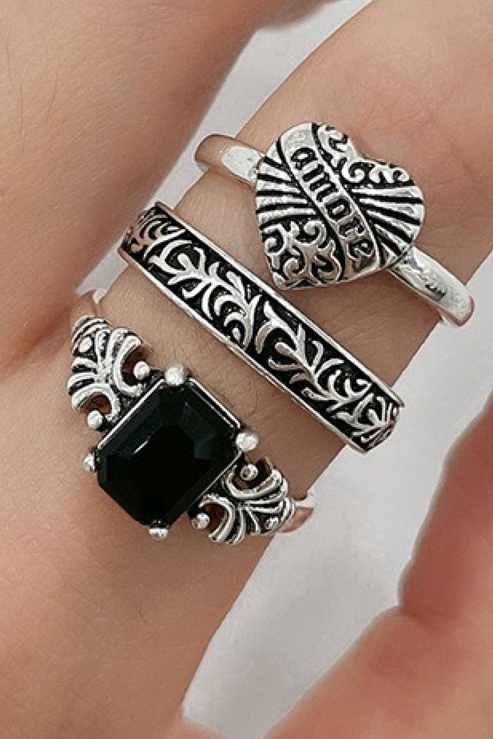 Zinc Alloy Three-Piece Ring Set 