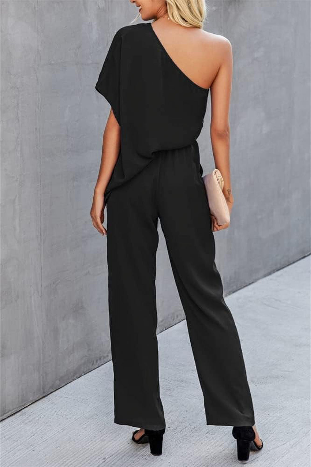 Single Shoulder Short Sleeve Jumpsuit 