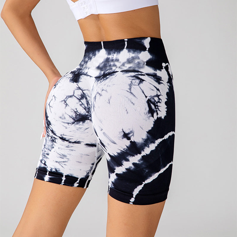 Tie-dye Printed Yoga Shorts Fashion Seamless High-waisted Hip-lifting Pant Sports Running Fitness Pants For Womens Clothing 