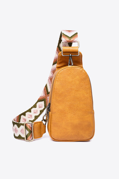 Random Pattern Adjustable Strap PU Leather Sling Bag 