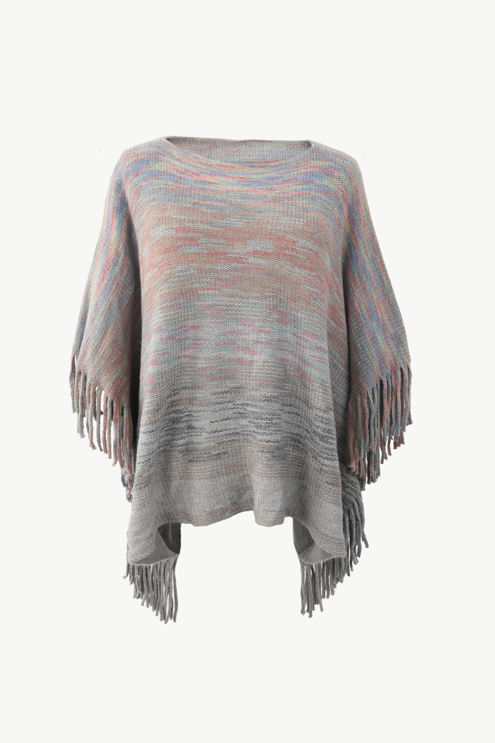 Round Neck Fringe Detail Poncho 