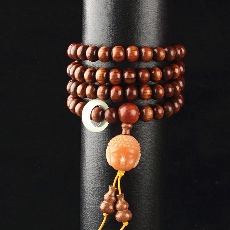 Natural Wood 108 Buddha Beads Yellow Flower Pear Ebony