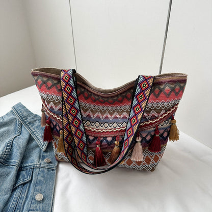 Printed Tassel Detail Tote Bag 