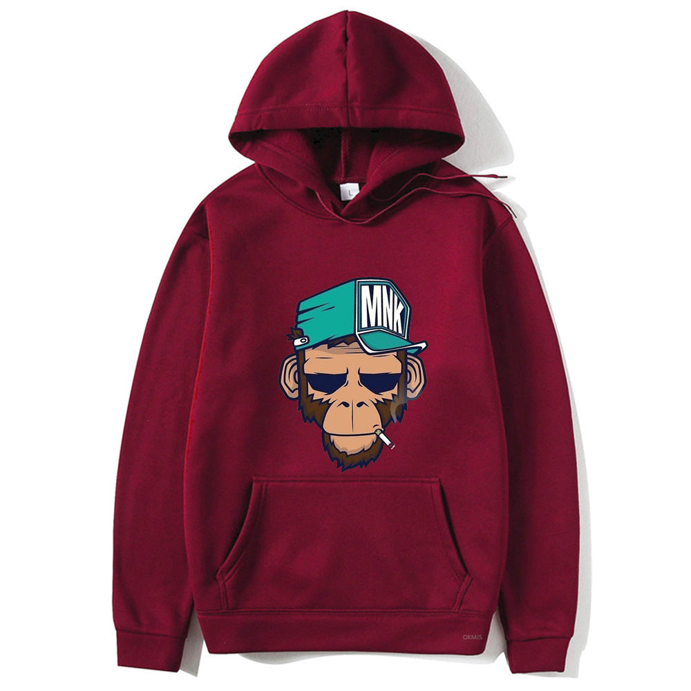 Smoking Monkey Printed Men's Hoodie Leisure Warm Sweatshirt