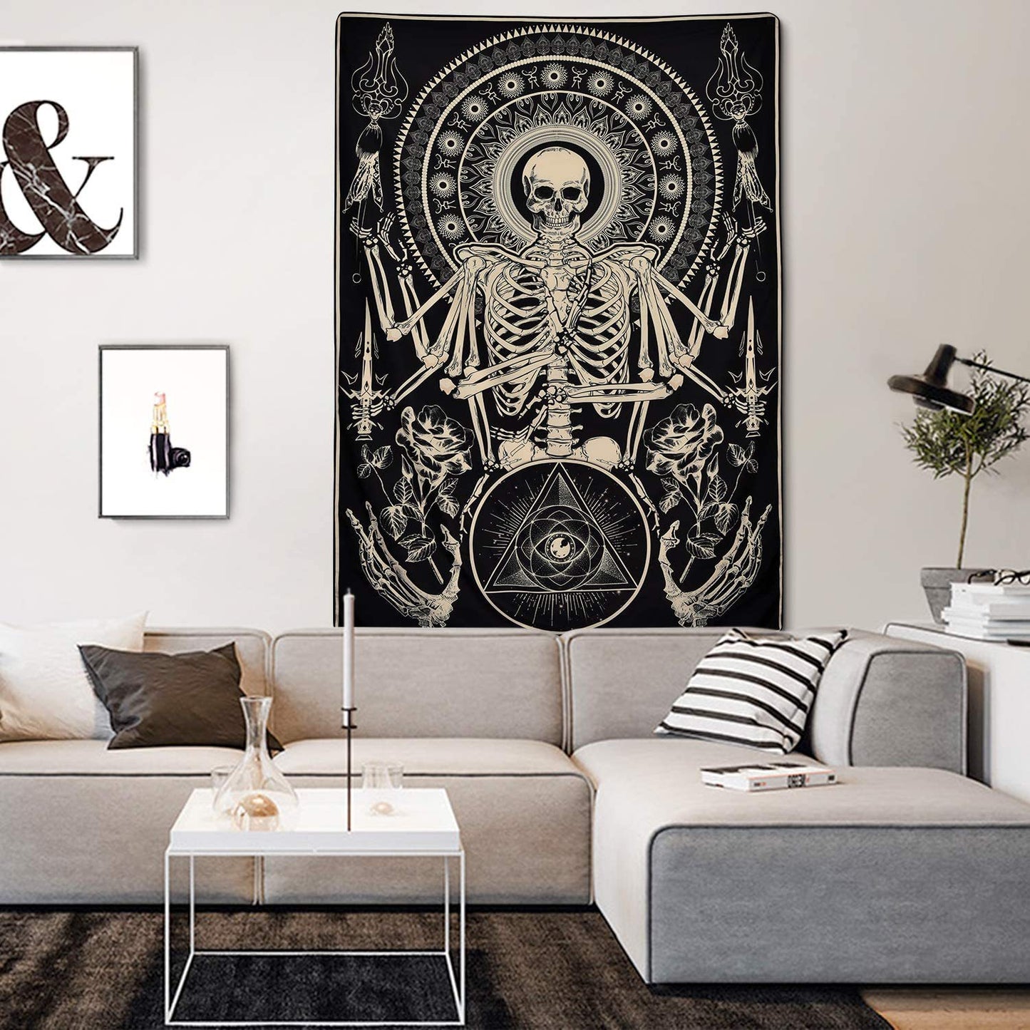 Skeleton Flower Tapestry Meditation Skeleton