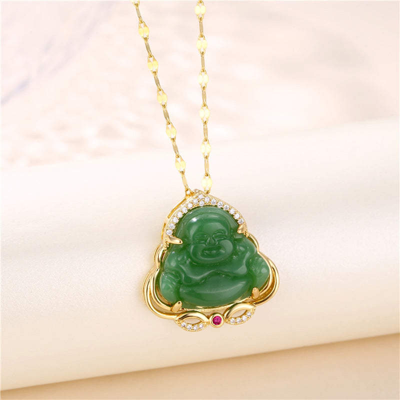 Women's Fashion Small Buddha Pendant Inlaid Zircon Necklace