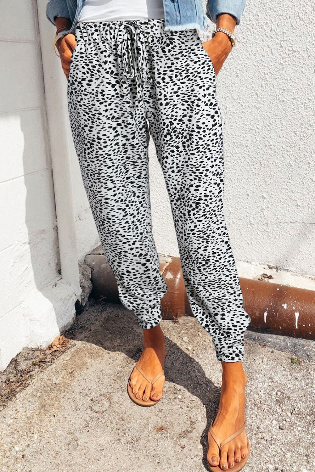 Leopard Pocketed Long Pants - Babbazon