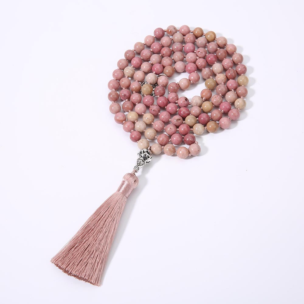 Semi-Precious Meditation Knotted Beaded Fringe Necklace