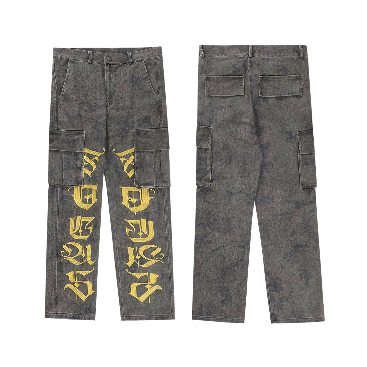 Men's Embroidered Straight Cargo Denim Trousers