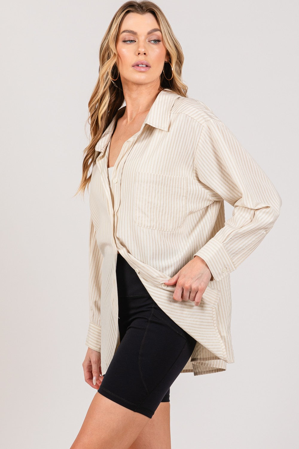 SAGE + FIG Striped Button Up Long Sleeve Shirt 