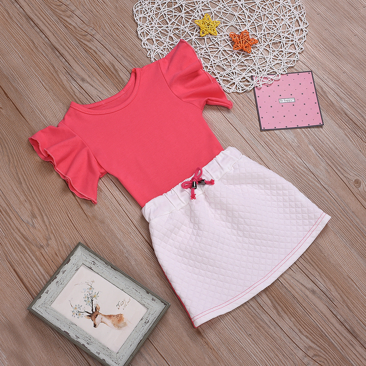 Hot Sale New Watermelon Red Bell Sleeve Top Short Skirt Suit