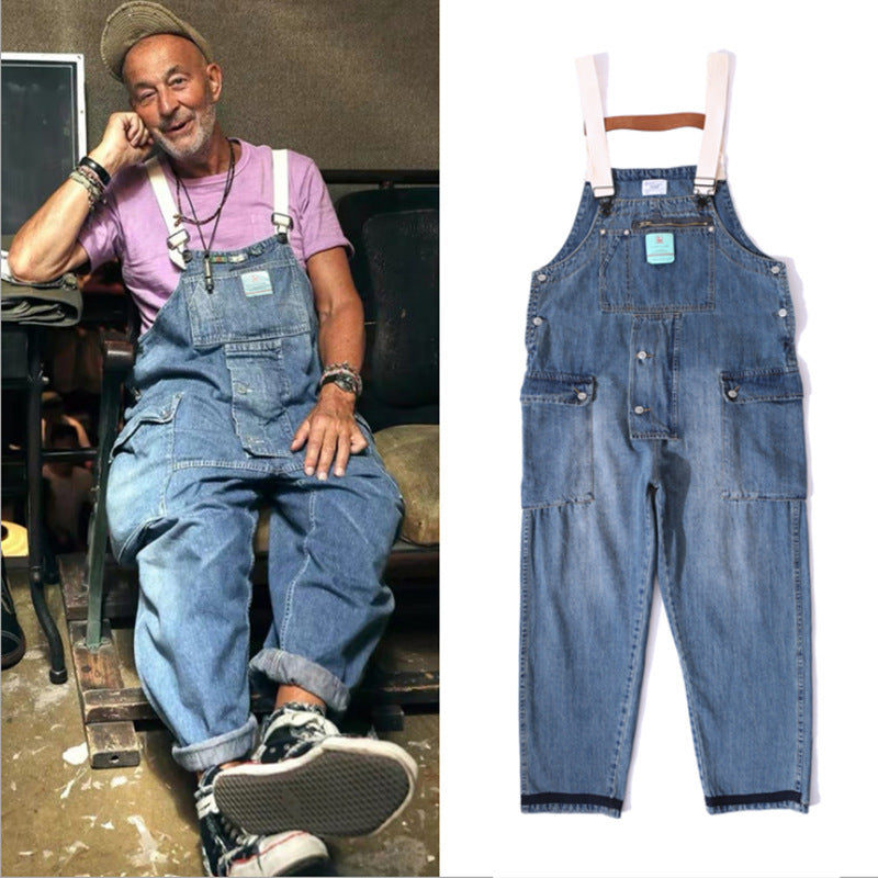 Japanese Street One Piece Loose Daddy Suspender Jeans