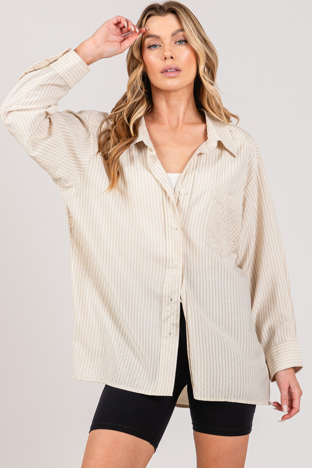 SAGE + FIG Striped Button Up Long Sleeve Shirt 