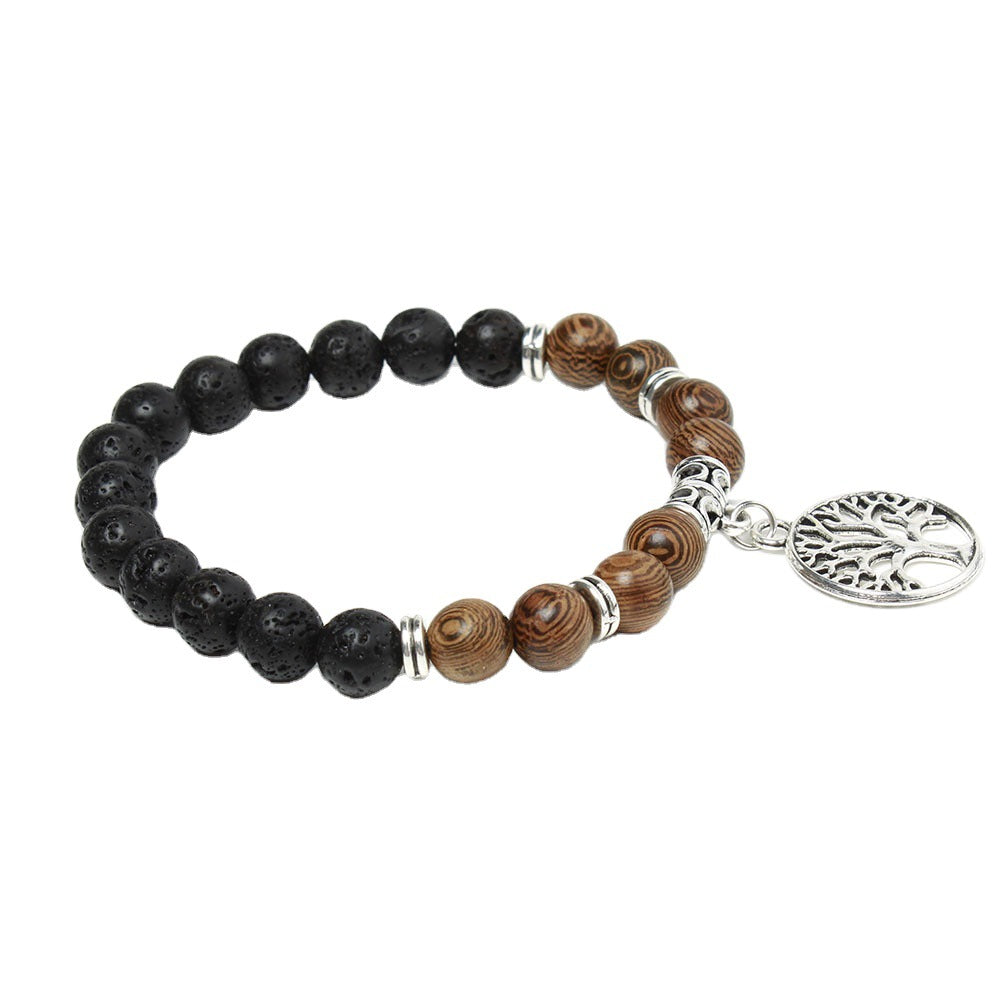 Volcanic Stone Buddha Beads Lotus Yoga Tree Of Life Pendant Bracelet