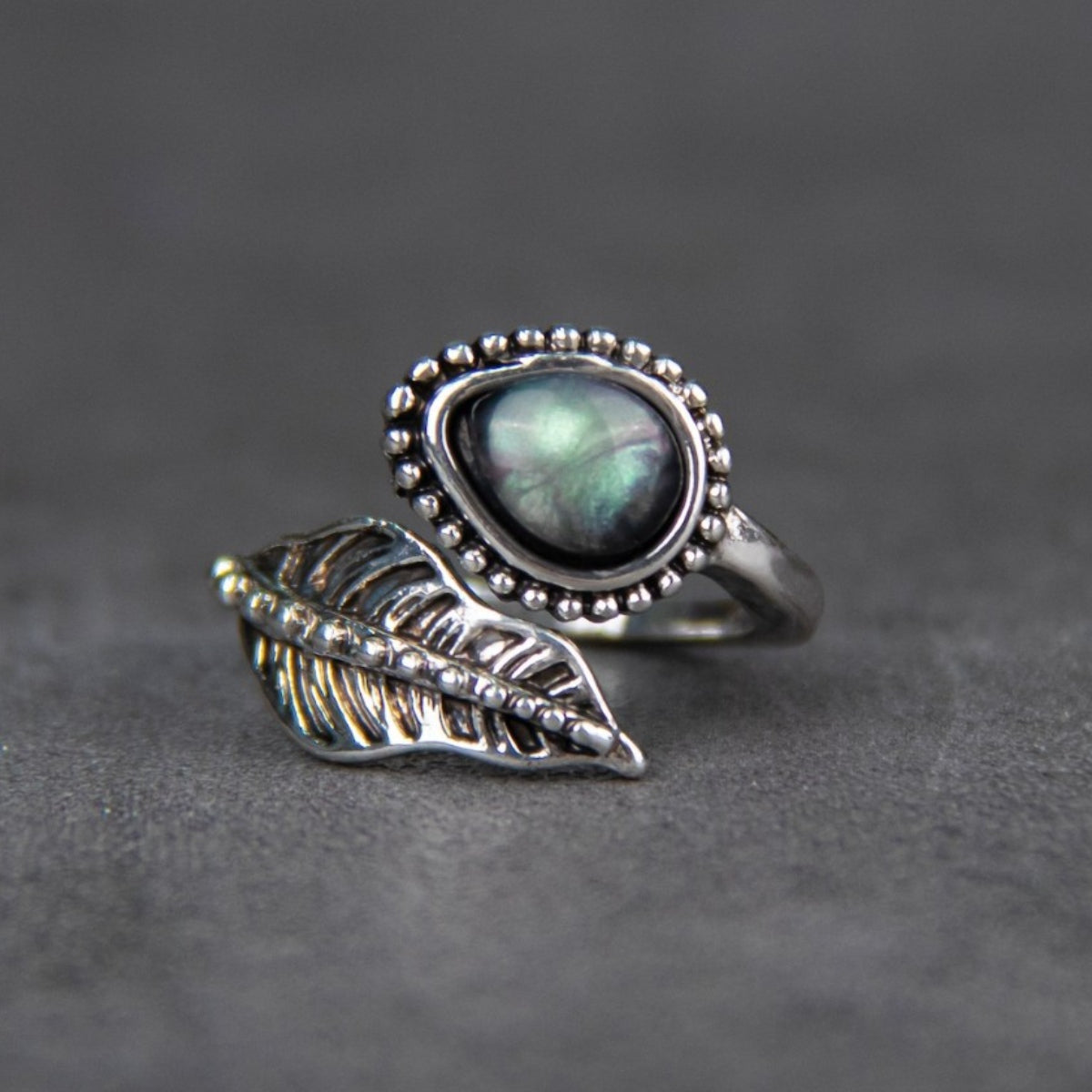 Alloy Moonstone Leaf Bypass Ring 