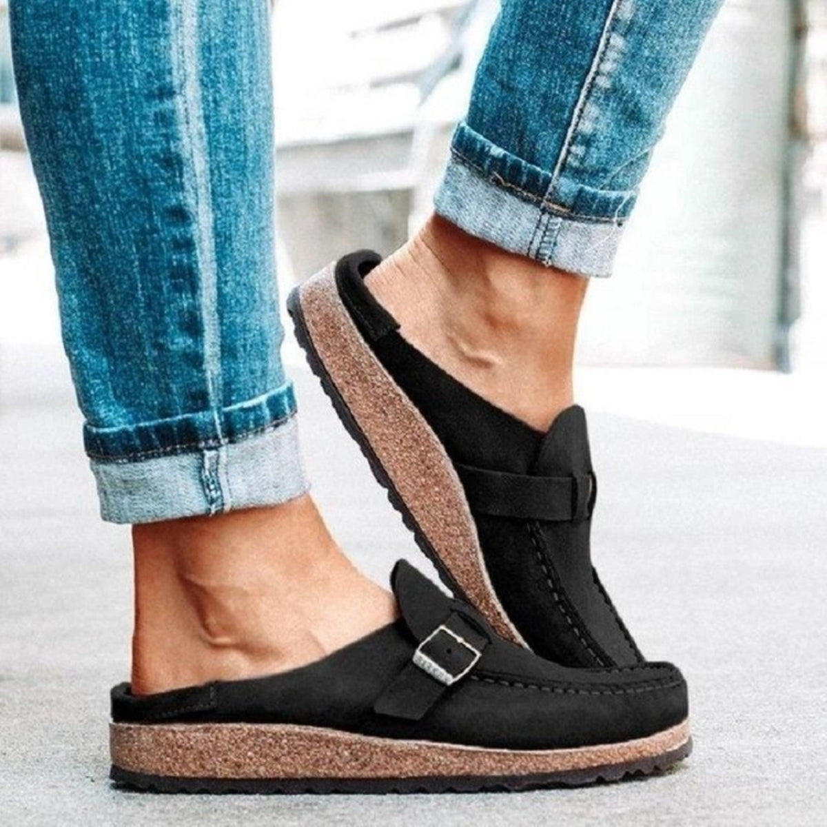 Round Toe Low Heel Buckle Sneakers - Babbazon New Products