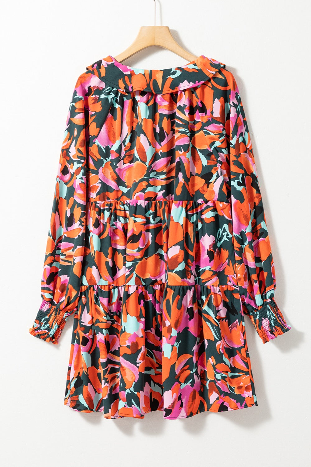 Printed Tie Neck Lantern Sleeve Mini Dress 